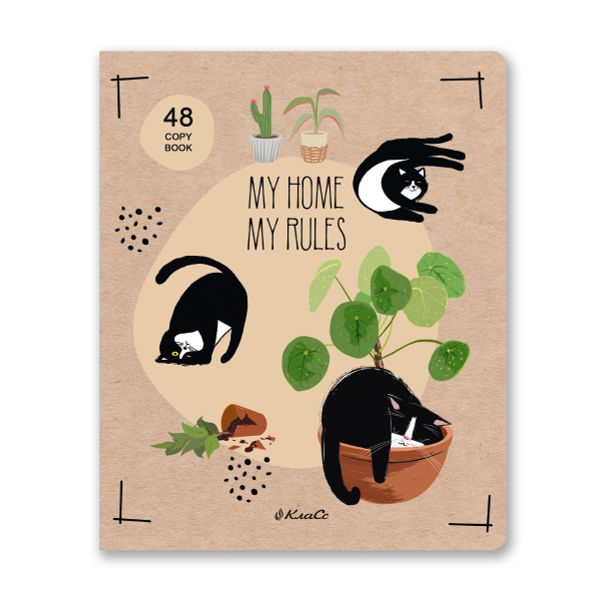 Тетрадь ученическая общая, выборочный лак, A5+ 48 л. на скобе 65 г/м², белизна 100%, 10 шт, клетка в термоусадочной пленке, 000747 Правило кота, Светоч 48ТЕТк-003