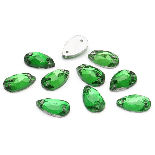 Хрустальные стразы пришивные формы капля, зеленый 7х12 мм 10 шт/упак., ХК008НН712