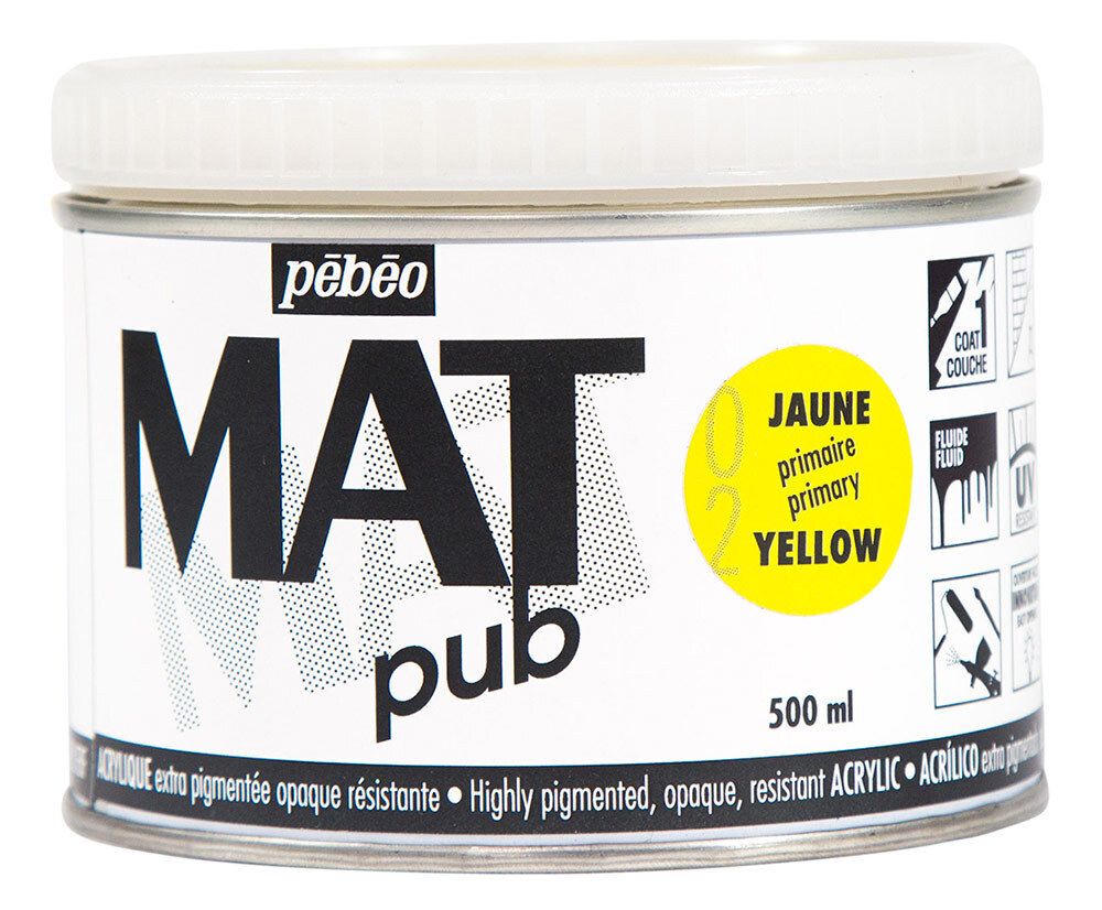 Краска акриловая экстра матовая Mat Pub 2, 500 мл, 257002 желтый основной, Pebeo