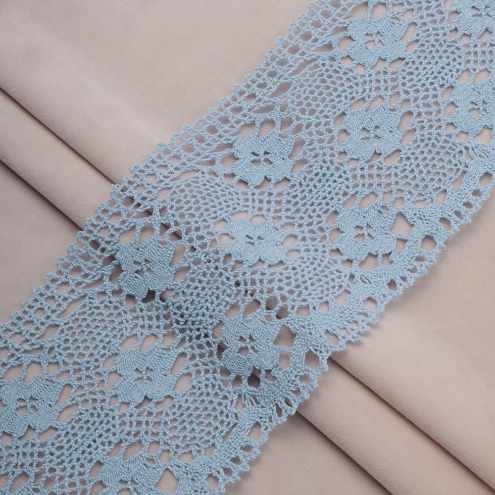 Кружево вязаное (тесьма) широкое 125 мм / 25 метров, хлопок, рис. 125.01.038, голубой, С3749Г17