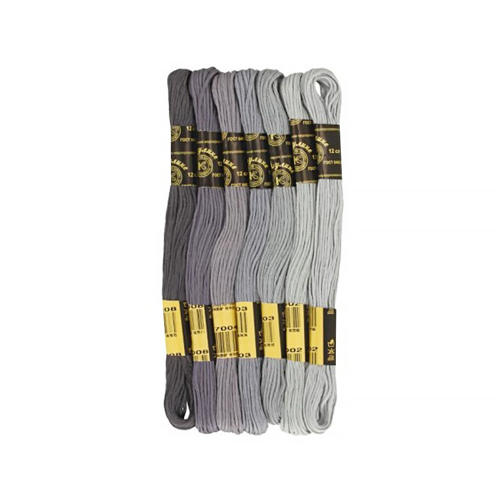 Набор мулине ПНК им.Кирова Цветик-Семицветик 100% хлопок, 7 мотков по 10 метров, №8 серая гамма