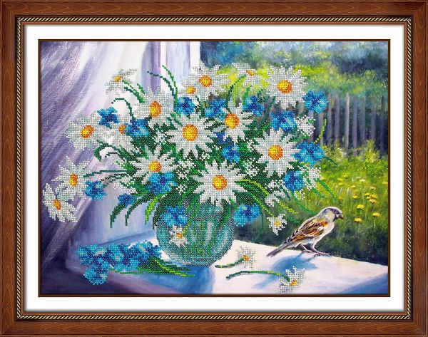 Набор для вышивания бисером Паутинка, Ромашки и васильки 38х28 см