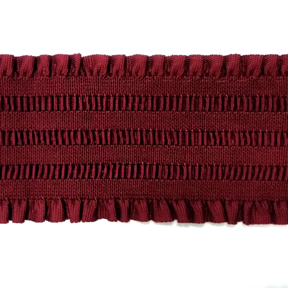 Резинка декоративная c рюшами 70мм 178 бордовый, 28м
