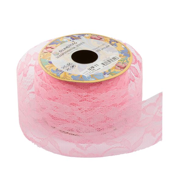 Лента декоративная 62 мм / 10±1 метров, 138 розовый/кружево, Blumentag LRW-71