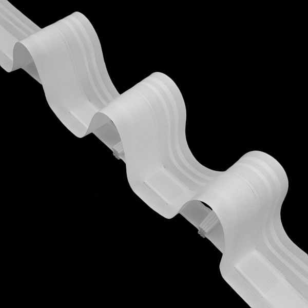 Лента (тесьма) шторная: сборка волна (1:1.7) 80 мм / 100 метров, (2 ряда петель, 2 шнура), белый, 1685c