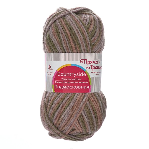 Пряжа Троицкая Подмосковная принт секционный / уп.10 мот. по 100 г, 250 м, 1573М, мох/сиренево-серый мел./кофе