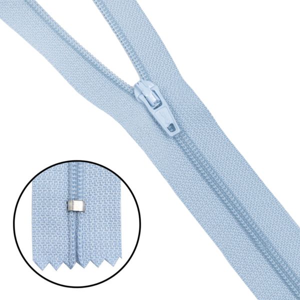 Молния спираль (витая) брючная Т3 (3 мм) 1 зам., н/раз., 20 см, автомат, св.голуб, 30123, 10 шт