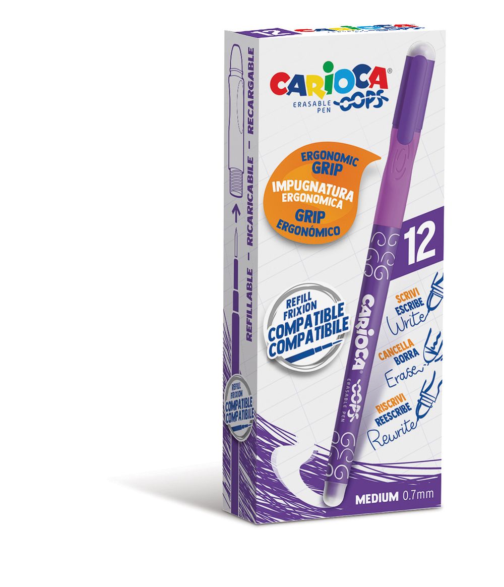 Ручка стираемая гелевая OOPS ⌀0.7 мм, 0.7 мм, 12 шт, 43039/09 цвет чернил: фиолетовый, Carioca