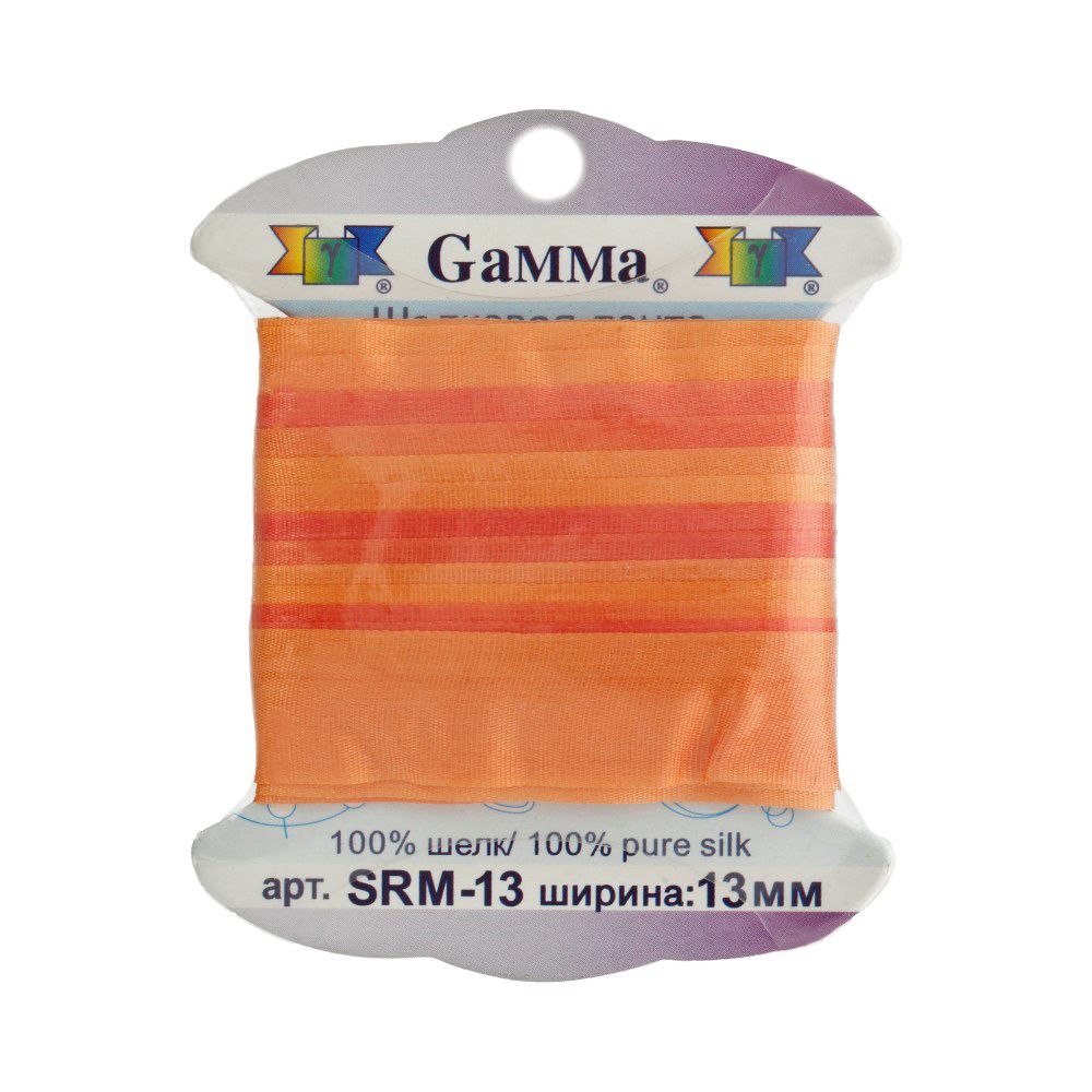 Тесьма шелковая 13 мм, 9.1 м, M106 коралловый/оранжевый, Gamma SRM-13