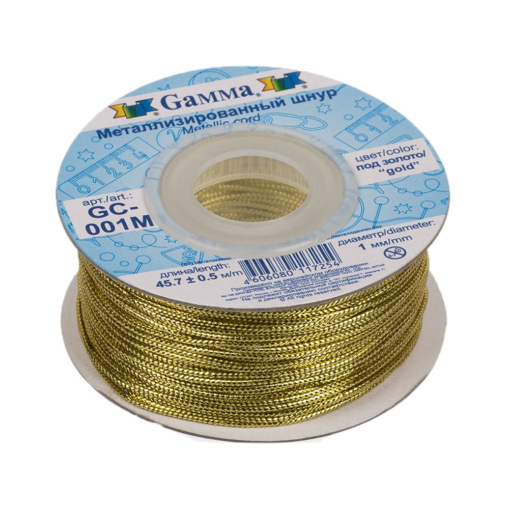 Шнур металлизированный ⌀1.0 мм, 100 м, под золото, Gamma GC-001M