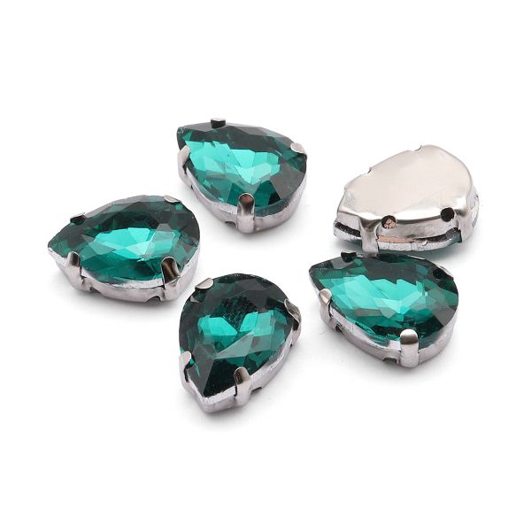 Хрустальные стразы в цапах формы капля, изумрудный 10х14 мм, 5 шт., АЦ009НН1014