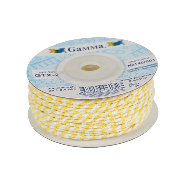 Шнур бечевка ⌀2.0 мм, 25 м, 140/001 желтый/белый, Gamma GTX-25