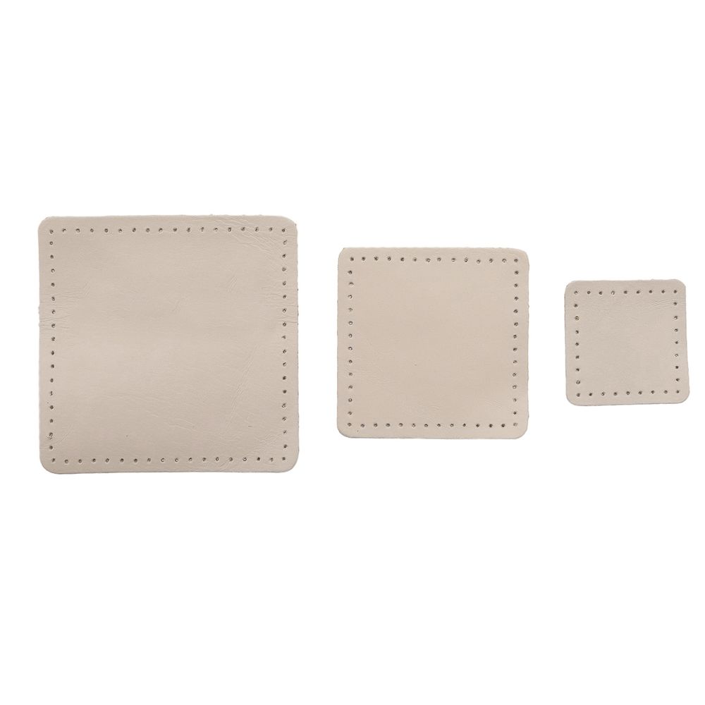 Набор заплаток пришивных из кожи, квадрат 4см, 6см и 8см, с перфорацией, 3 шт, 100% кожа (06 бежевый), 9402
