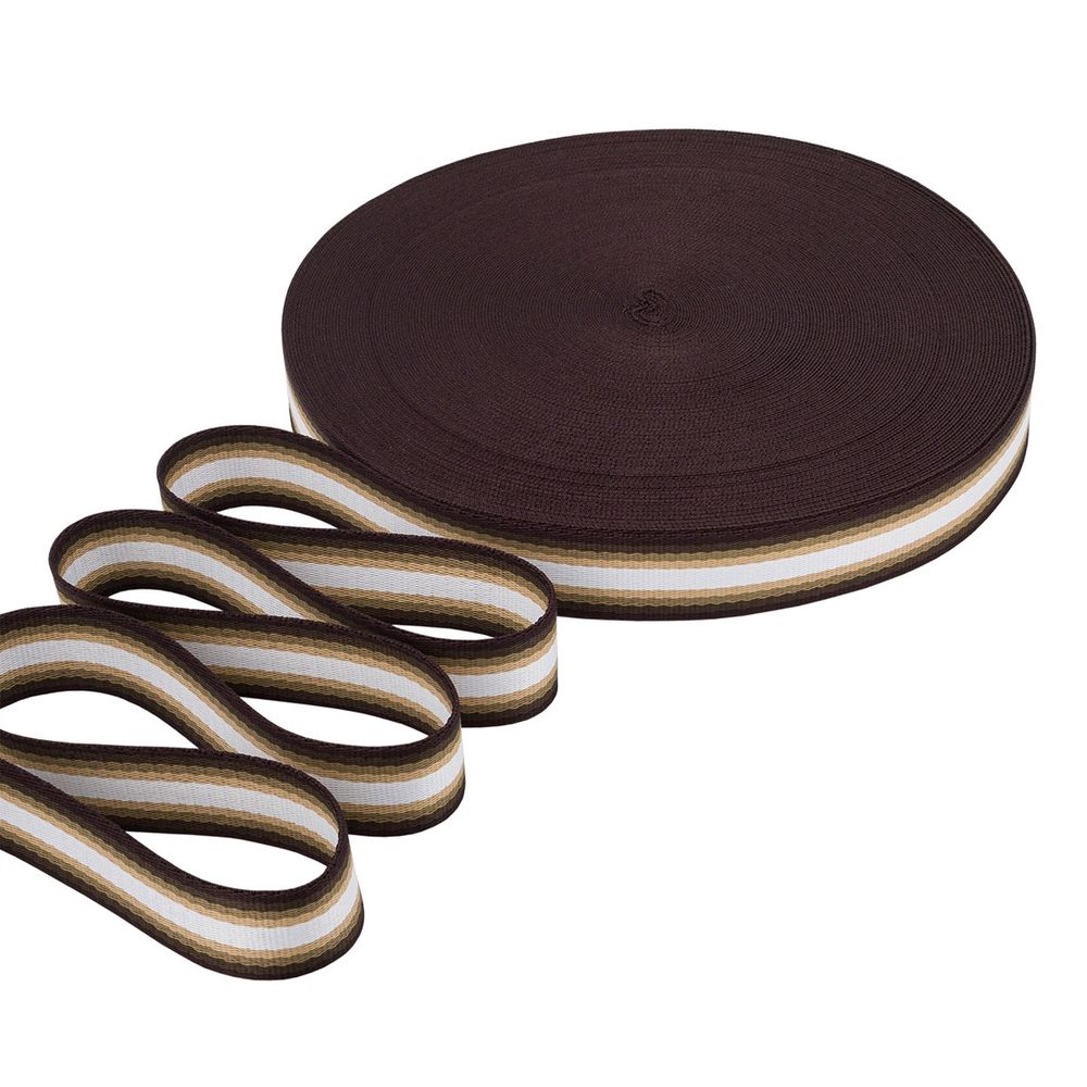 Стропа (ременная лента) 30 мм / 50 метров, с принтом 2-сторонняя, 1224 белый/бежевый/коричневый, 3Al361