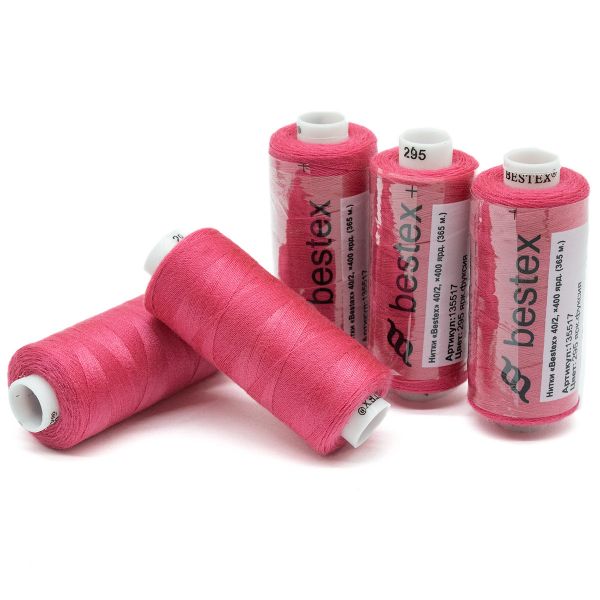Нитки швейные бытовые Bestex 40/2, 365 м (400 ярд) / 10 кат., 295 яркая фуксия