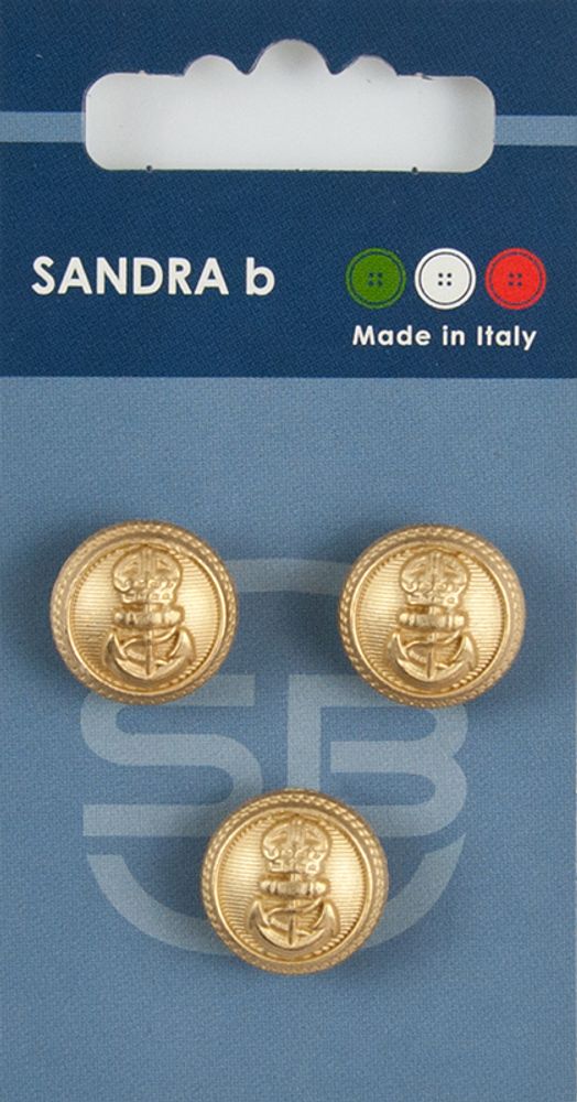 Пуговицы Sandra, 15 мм, 3 шт, металл, золотой матовый