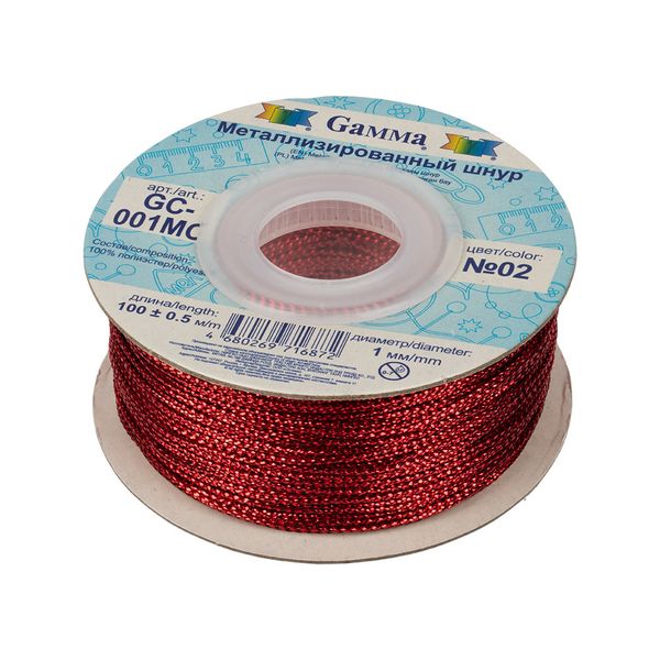 Шнур металлизированный ⌀1.0 мм, 100 м, цв. 02 красный, Gamma GC-001MC