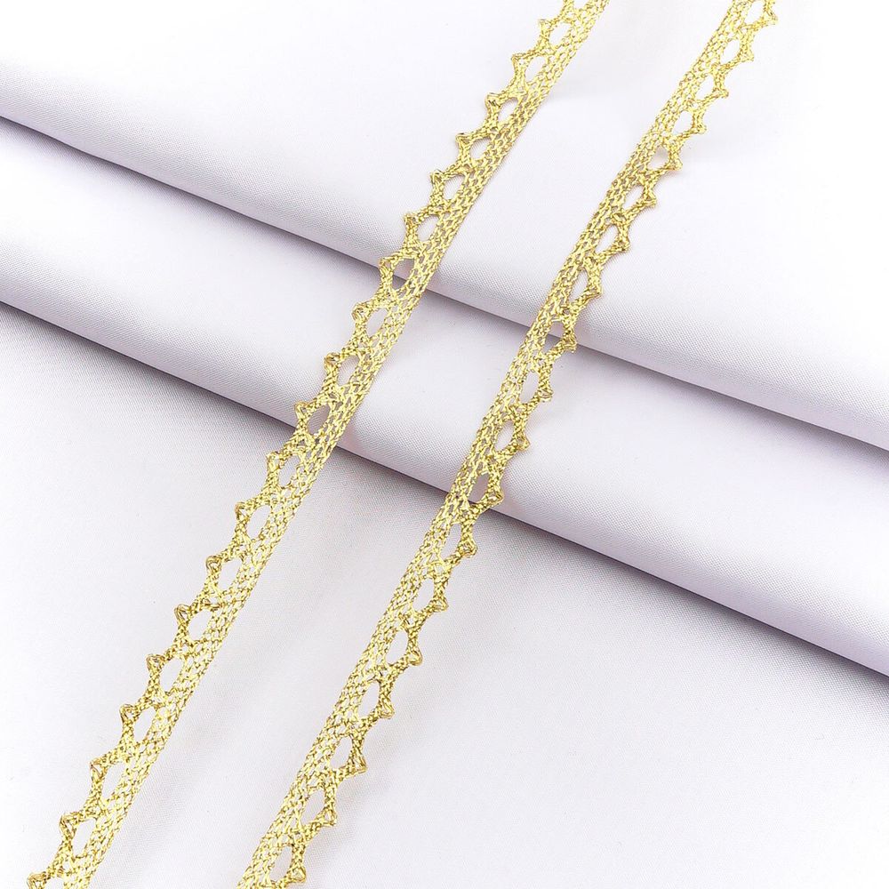 Кружево вязаное (тесьма) 10 мм / 18.2 метра, х/б, золото, А7428