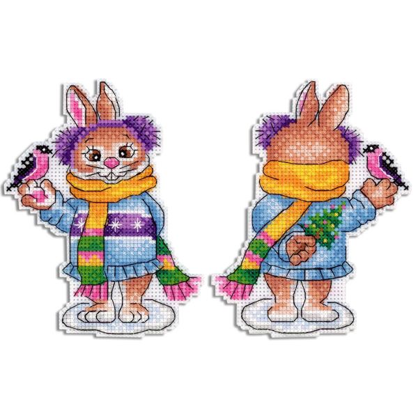 Набор для вышивания нитками МП Студия, на пластиковой канве Зайка с птичкой 10х12,5см