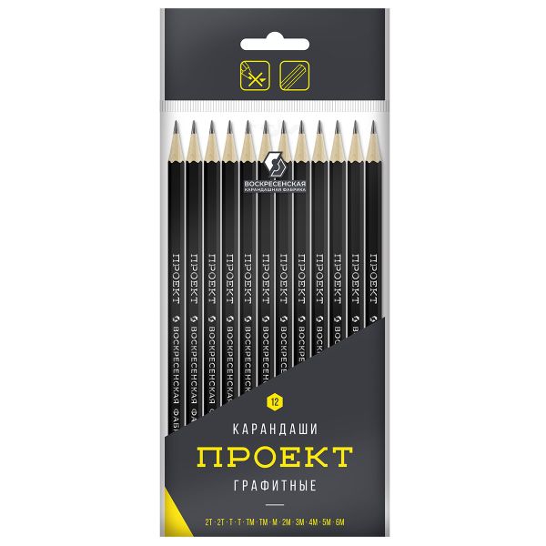 Карандаш чернографитный (набор) Проект ОПП ассорти 8х12 шт, 6М(6B), 5М(5B), 4М(4B), 3М(3B), 2М(2B), М(B), ТМ(HB), ТМ(HB), Т(H), Т(H), 2Т(2H), 2Т(2H), ВКФ 12P-4010