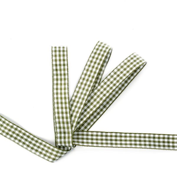 Лента тканевая с рисунком Клетка 15 мм, хаки/белый, уп. 20 м