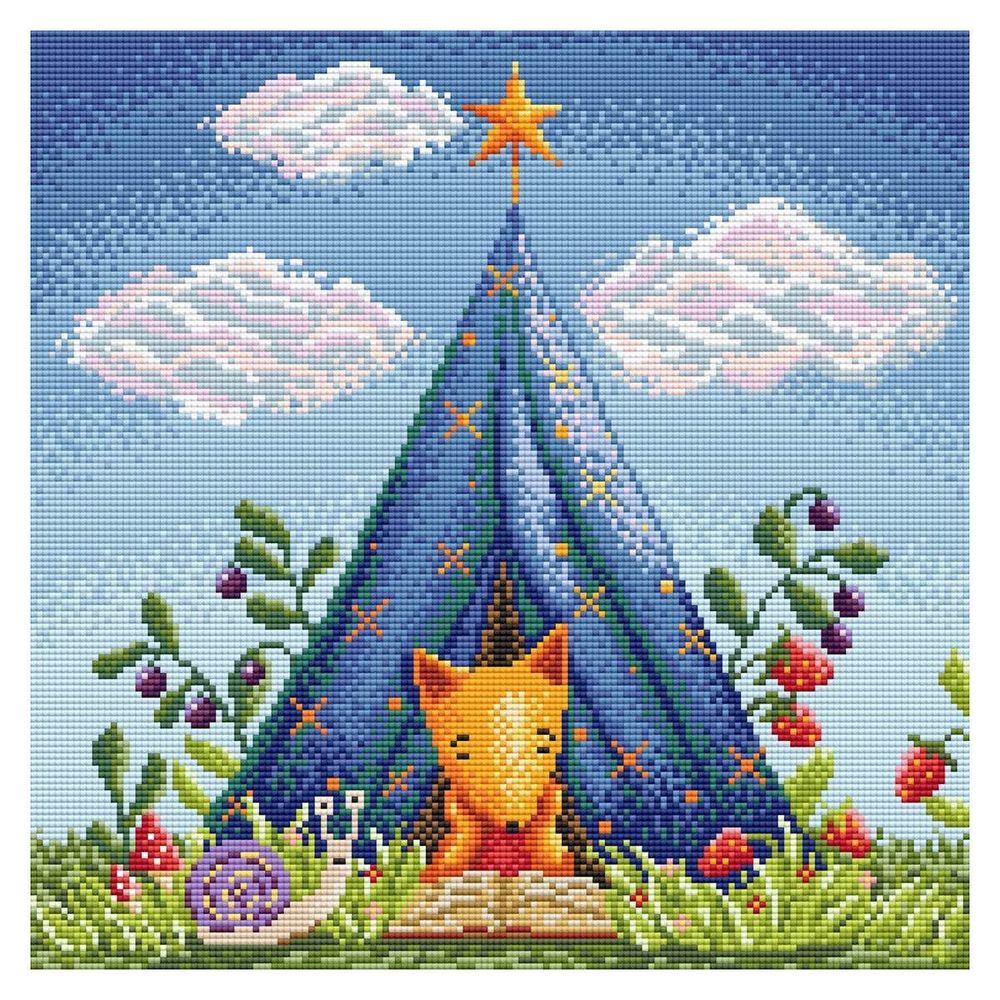 Алмазная (кристальная) мозаика Brilliart, Лисёнок в синей палатке, 38х38см