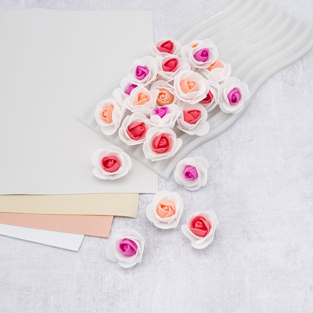 Цветочек-розочка из фоамирана 38 мм, микс №6, 3 цвета, 24 шт