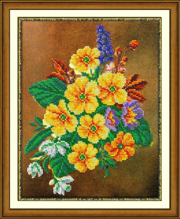 Набор для вышивания бисером Паутинка, Яркие примулы 20х26 см