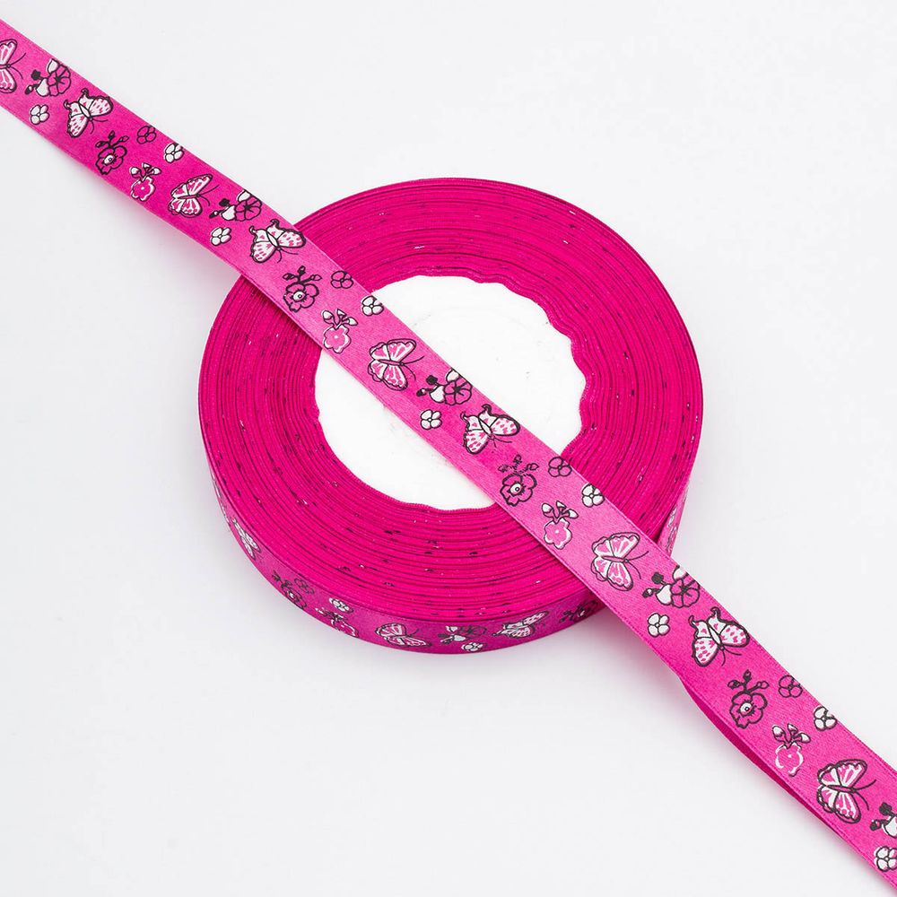 Лента декоративная с принтом Бабочки 20.0 мм / 45.72 метра, розовый, 4001