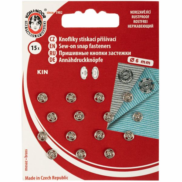 Кнопка пришивная металл ⌀6.0 мм, 15 шт, никель, KOH-I-NOOR 10 (KIN1000 №2/0)