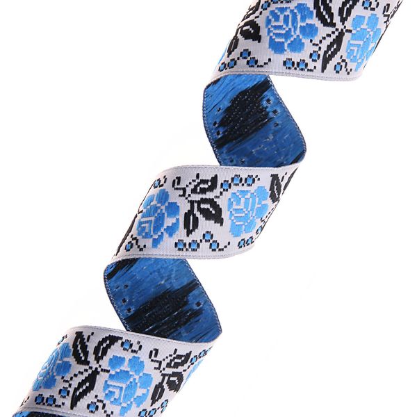 Лента (тесьма) жаккардовая 25.0 мм / 10±0.5 метров, Розы, 25987 синий