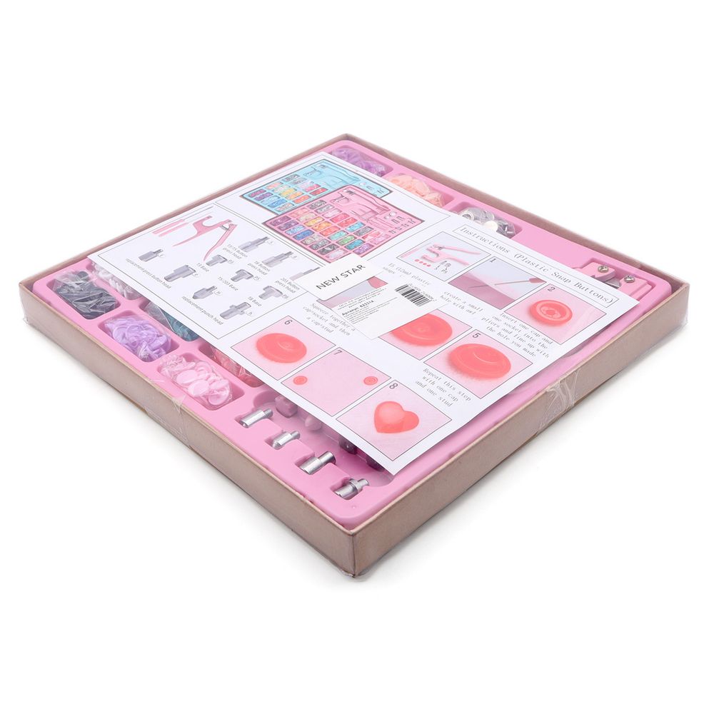 Сет №2, midi, пластиковые кнопки и металлические, цвета в ассортименте и ручной пресс, New Star (розовый)
