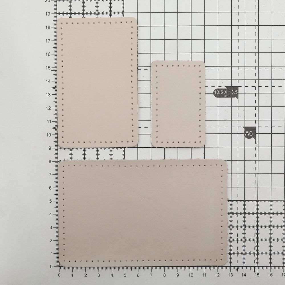 Набор заплаток пришив. из кожи, прямоуг-к 4х6,4см, 6х9,6см, 8х12,7см, с перфорацией, 3 шт (06 бежевый), 9403