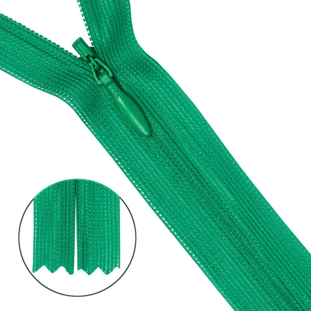 Молния потайная (скрытая) Т3 (3 мм) 1 зам., н/раз., 50 см, ярко-зелен., нейлон, 31329 / 50, 10 шт