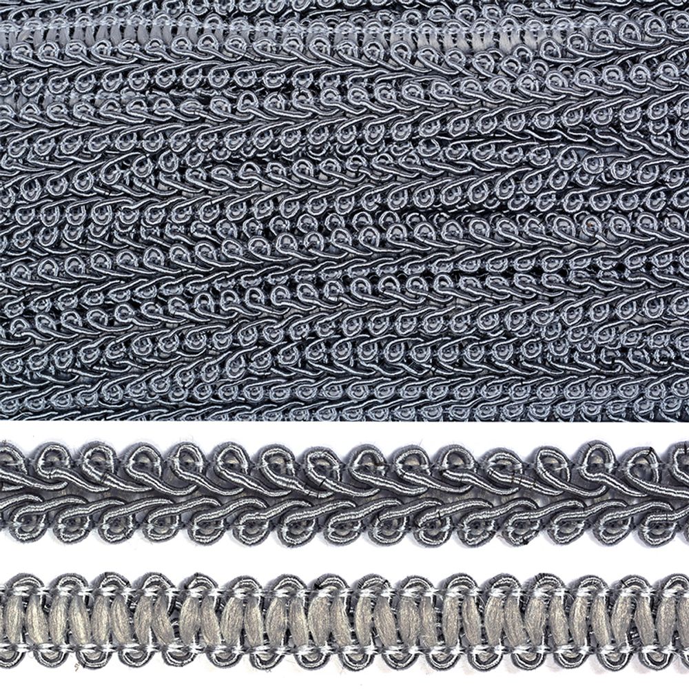 Тесьма в стиле шанель плетеная 12 мм 0384-0016 F311 т.серый уп. 18.28м