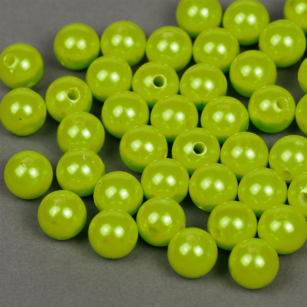 Бусины пластик (перламутр) ⌀12 мм, цв.017 салатовый, уп.500г (530 шт), Magic4Hobby