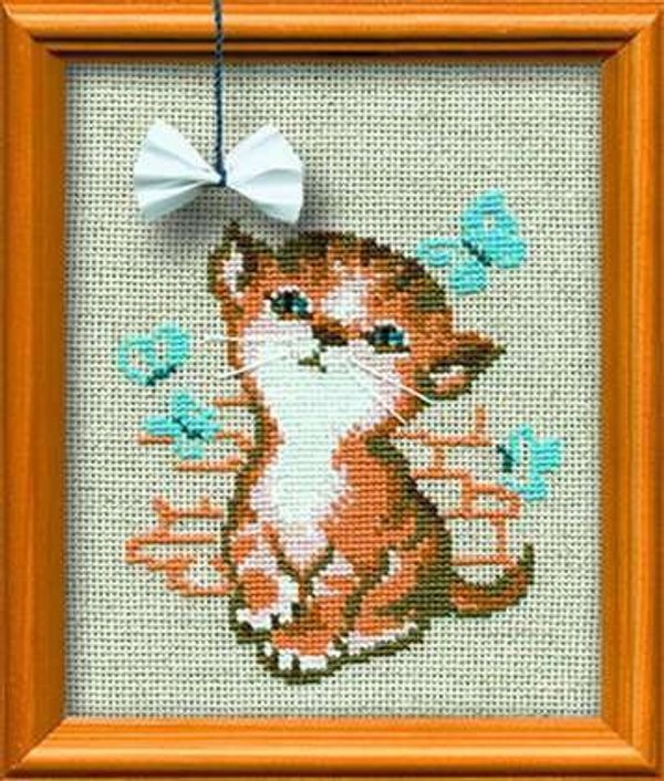 Набор для вышивания нитками Риолис, Котенок с бантиком 15х18 см