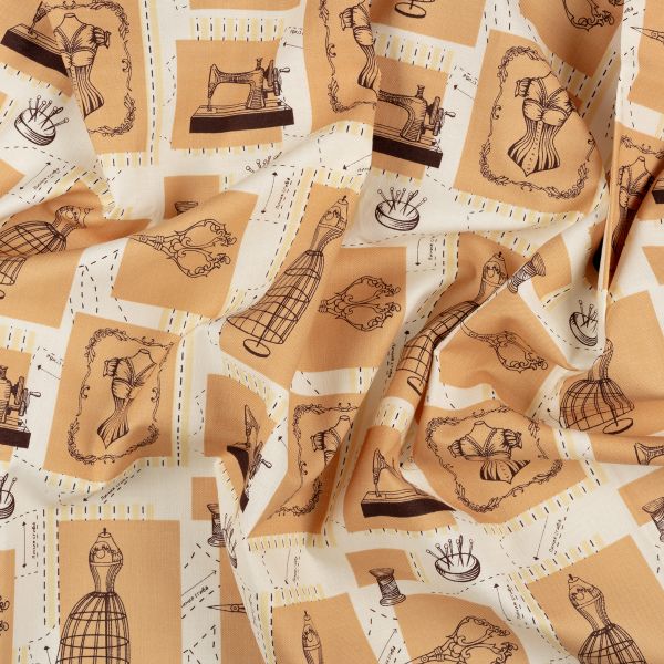 Ткань для пэчворка Peppy Век моды панель, отрез 60х110 см, 146 г/м², ВМ-03 бежевый, Peppy