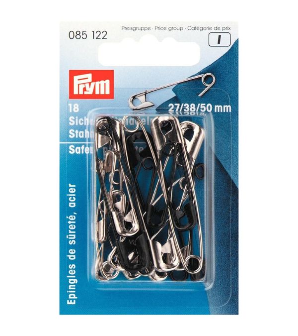 Булавки английские ассорти сталь 18 шт, черный/под никель, Prym 085122
