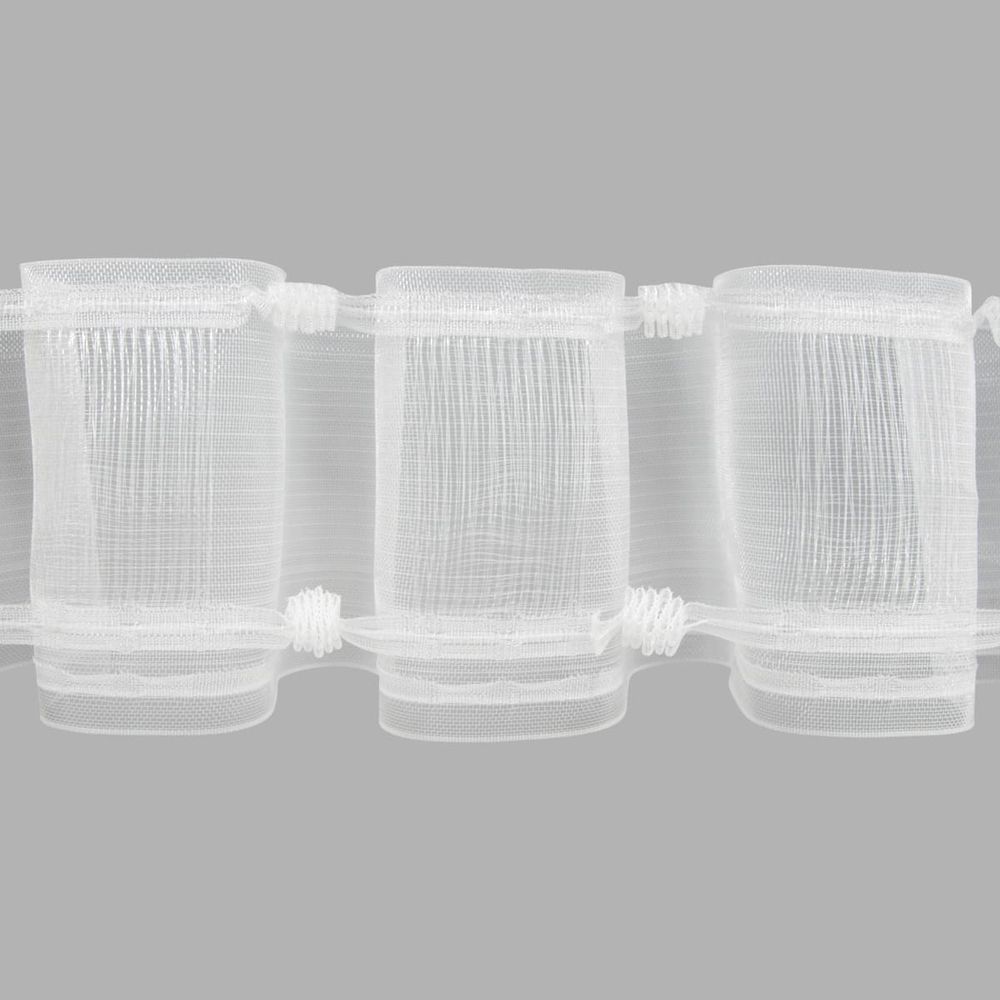 Лента (тесьма) шторная: сборка волна (1:2) 100 мм / 100 метров, органза с эффектом люверсов MirTex