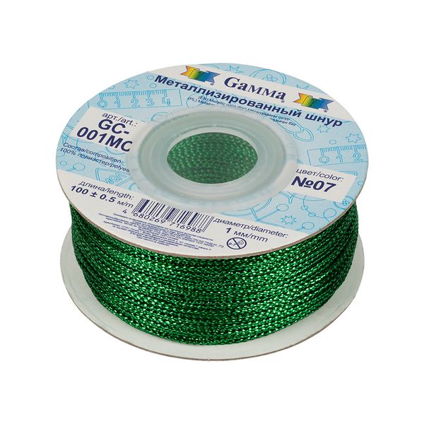Шнур металлизированный ⌀1.0 мм, 100 м, цв. 07 зеленый, Gamma GC-001MC