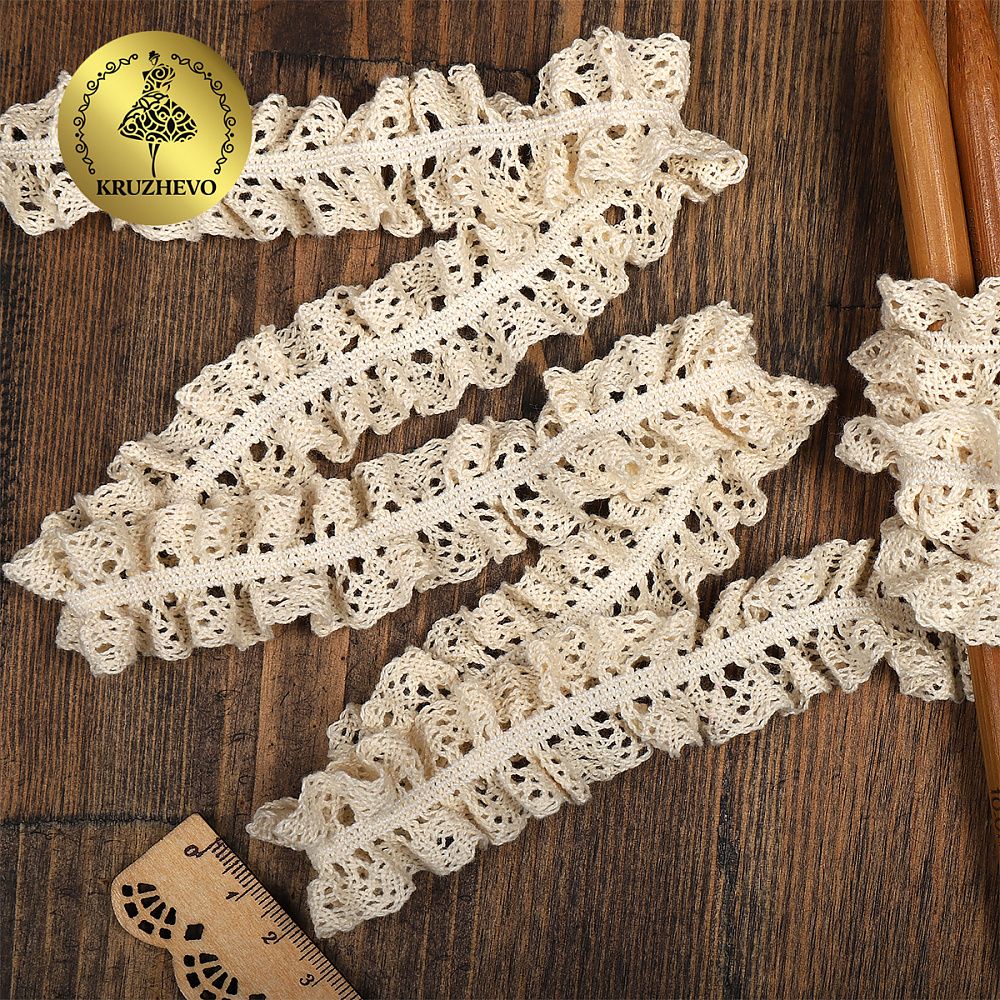 Кружево вязаное (тесьма) 30 мм / 10 метров, на резинке, цв.01 натуральный, Kruzhevo
