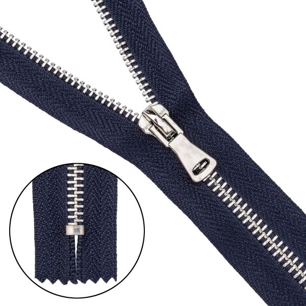 Молния металл Т5 (5 мм) 1 зам., н/раз., 18 см, никель, 233 т.синий, 10 шт, 14518-2