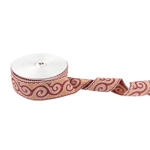 Лента (тесьма) жаккардовая 50.0 мм / 25 метров, Орнамент для северных народов, рис 9605 белый/бордовый/ч.роза, Gamma С3775