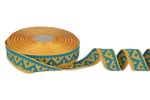 Лента (тесьма) жаккардовая 24.0 мм / 25±1 метров, Орнамент для северных народов, рис 8621 желтый-бирюзовый, Gamma С3772