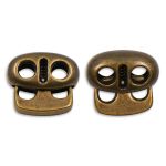 Фиксатор (зажим) для шнура металл плоский, 2 отв., 12х13.5 мм, (in ⌀3 мм), мет. цв.латунь, 20 шт
