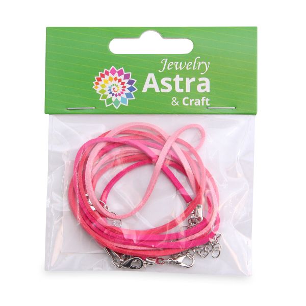 Набор замшевых шнуров для кулонов и подвесок с замком 45см, d-2мм, 3 шт, красно-розовый, 65237
