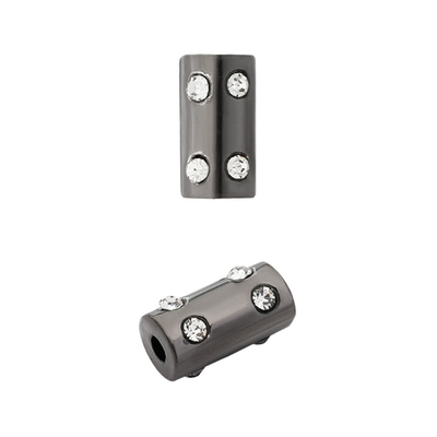 Наконечник для шнура металл цилиндр со стразами ⌀2,5/4,5 мм, 14,5х8 мм (чер.никель), 20 шт