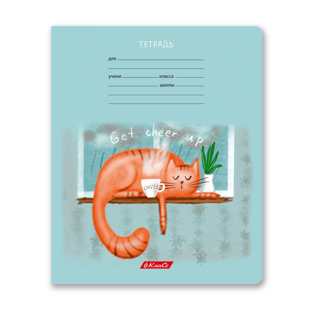 Тетрадь ученическая школьная, выборочный лак, A5+ 18 л. на скобе 65 г/м², белизна 100%, 20 шт, клетка, 000706 Жизнь кота Абрикоса, Светоч 18ТЕТк-003