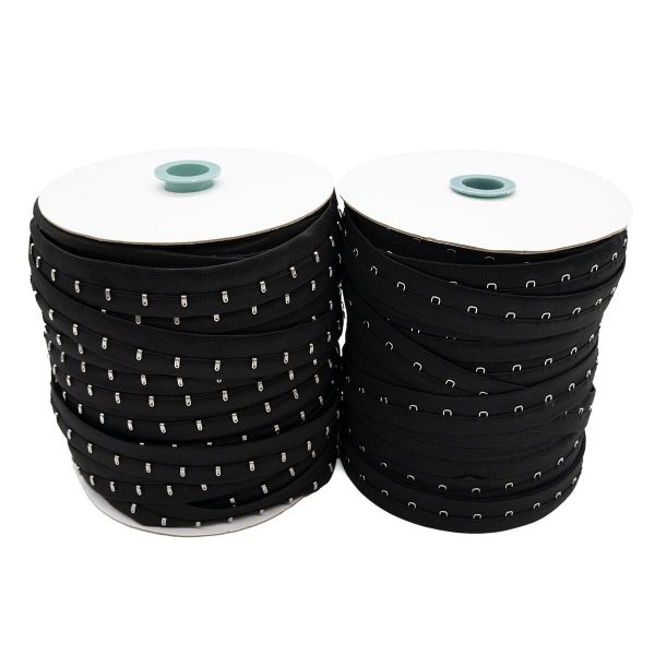 Застежки для бюстгальтера текстильные на ленте (1 ряд) 25 мм / 45.7 метра, шаг 15 мм, 01 черные